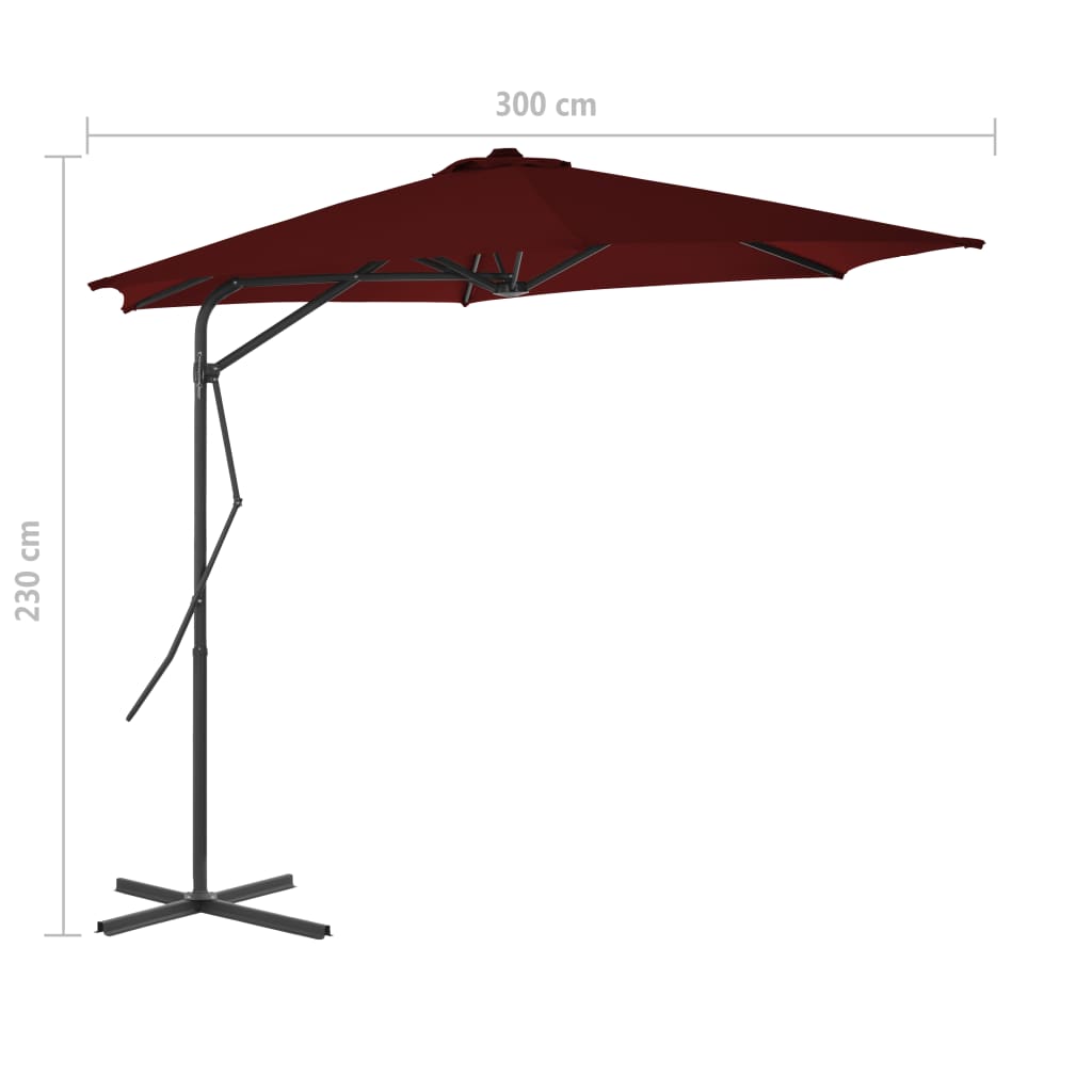 Guarda-sol de jardim com poste de aço 300x230 cm bordô