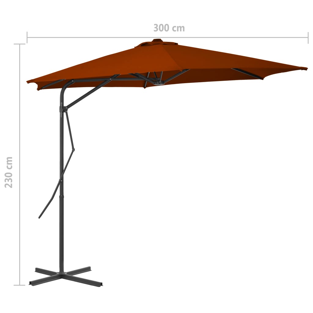 Guarda-sol de jardim com poste de aço 300x230 cm terracota