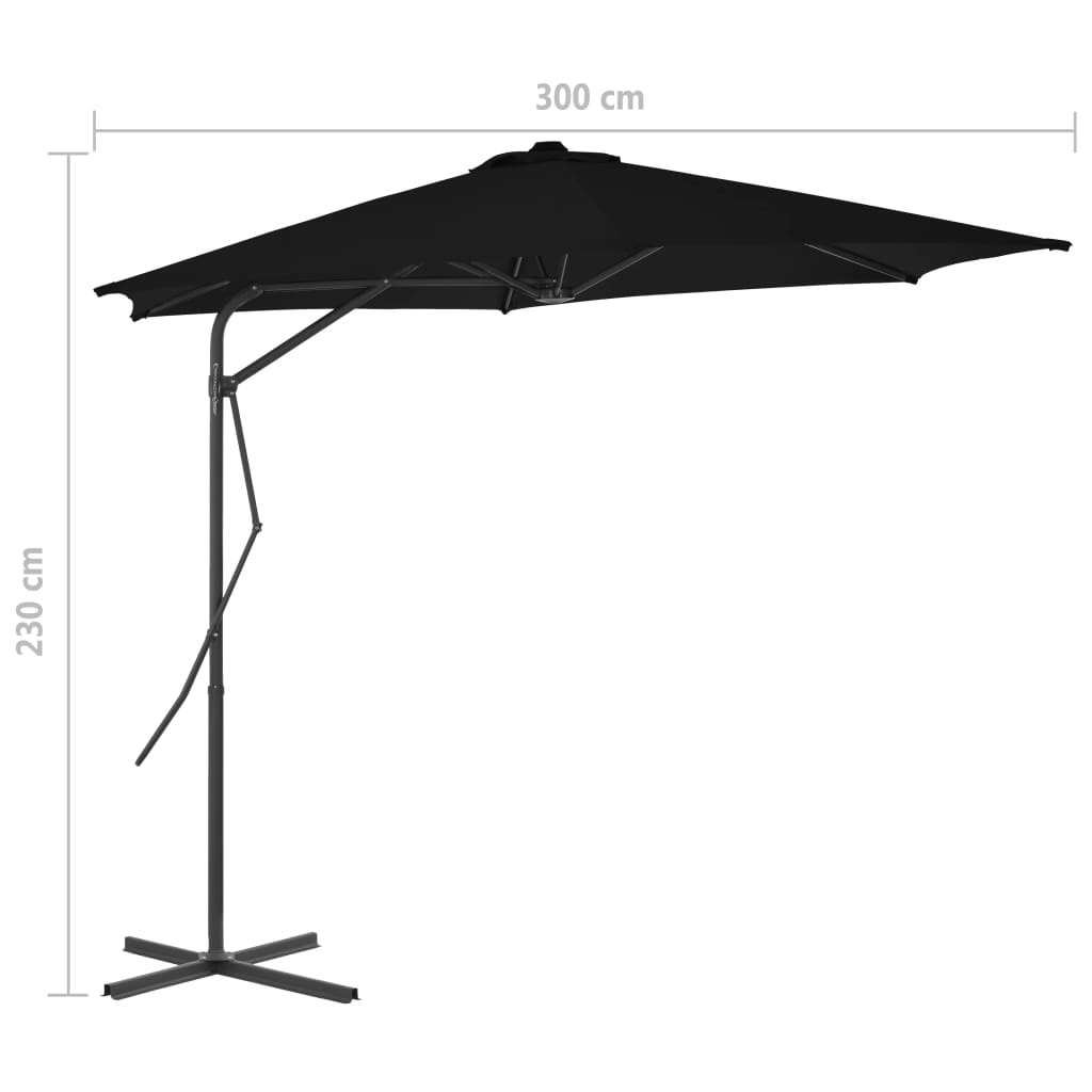 Guarda-sol de jardim com poste de aço 300x230 cm preto