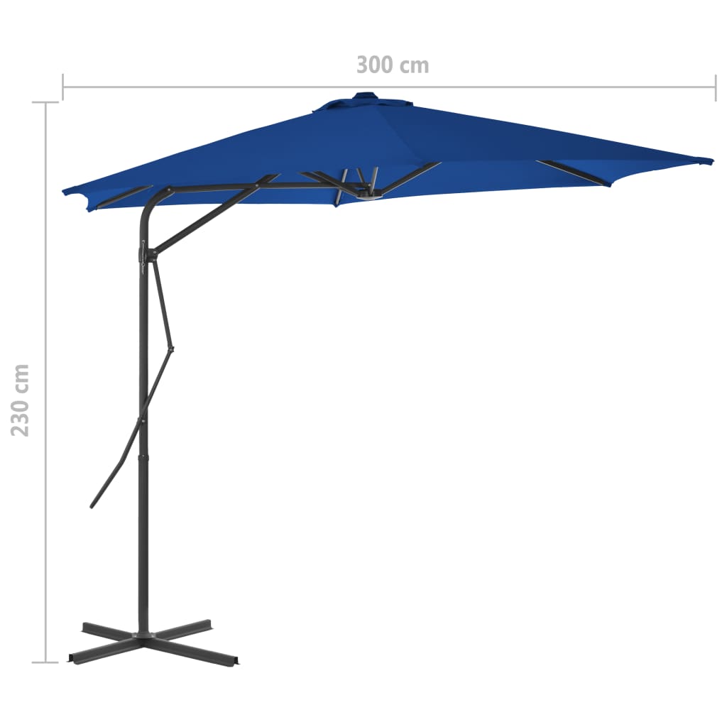 Guarda-sol de jardim com poste de aço 300x230 cm azul