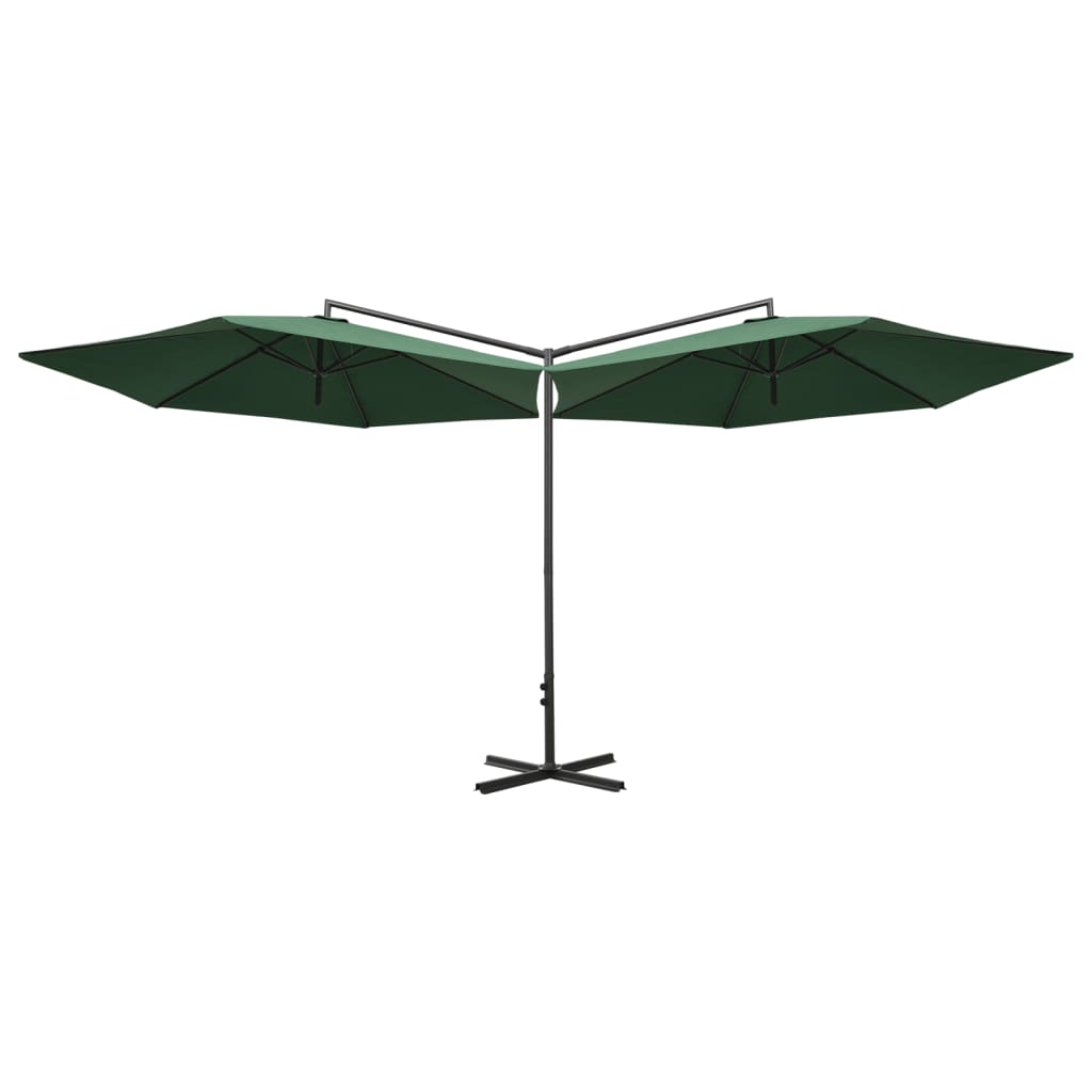Guarda-sol de jardim duplo com poste de aço 600 cm verde