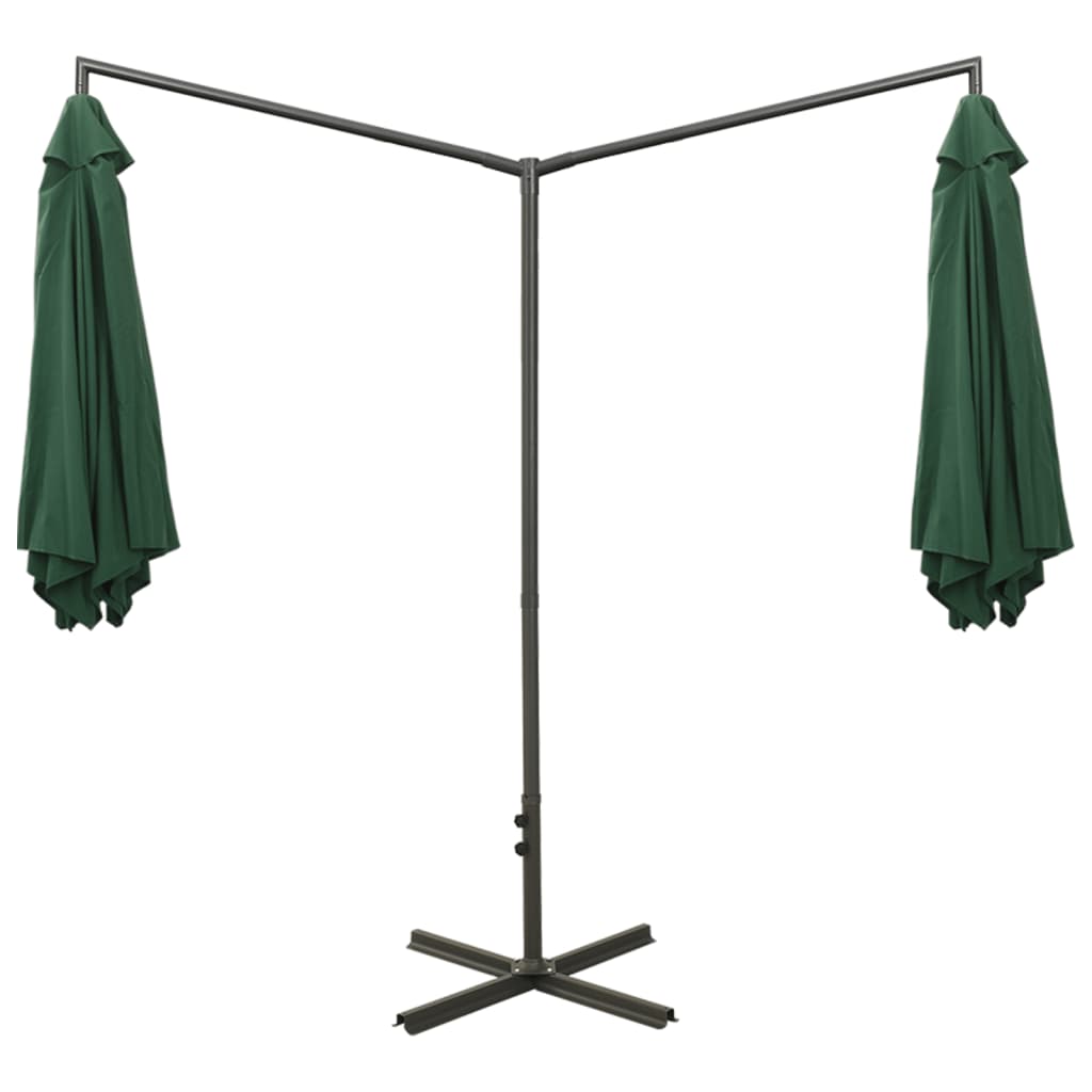 Guarda-sol de jardim duplo com poste de aço 600 cm verde