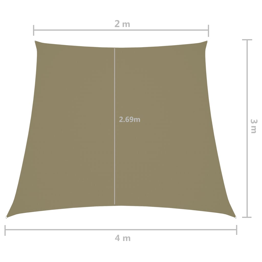 Para-sol estilo vela tecido oxford trapézio 2/4x3 m bege