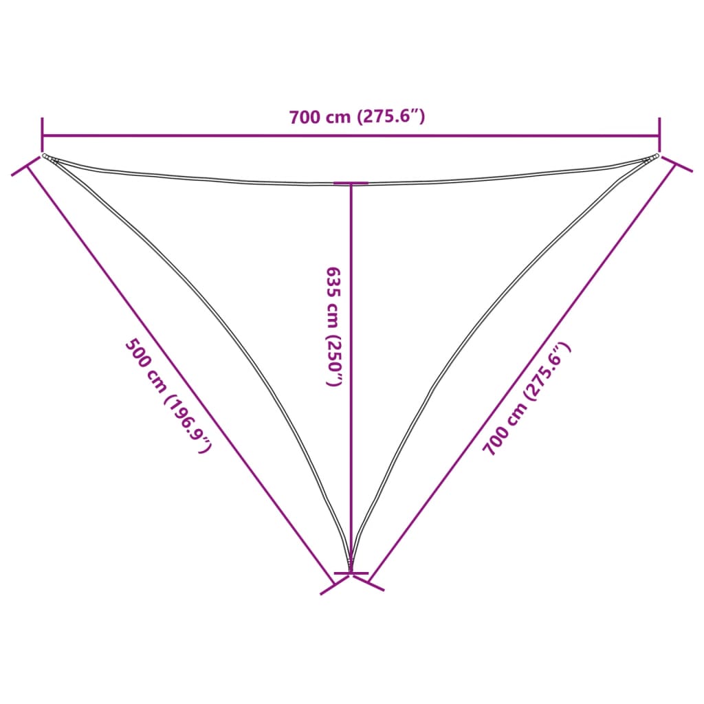 Para-sol estilo vela tecido oxford triangular 5x7x7 m cor creme