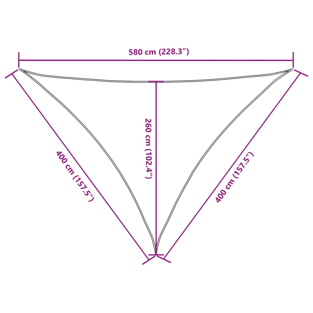 Para-sol estilo vela tecido oxford triangular 4x4x5,8 m branco