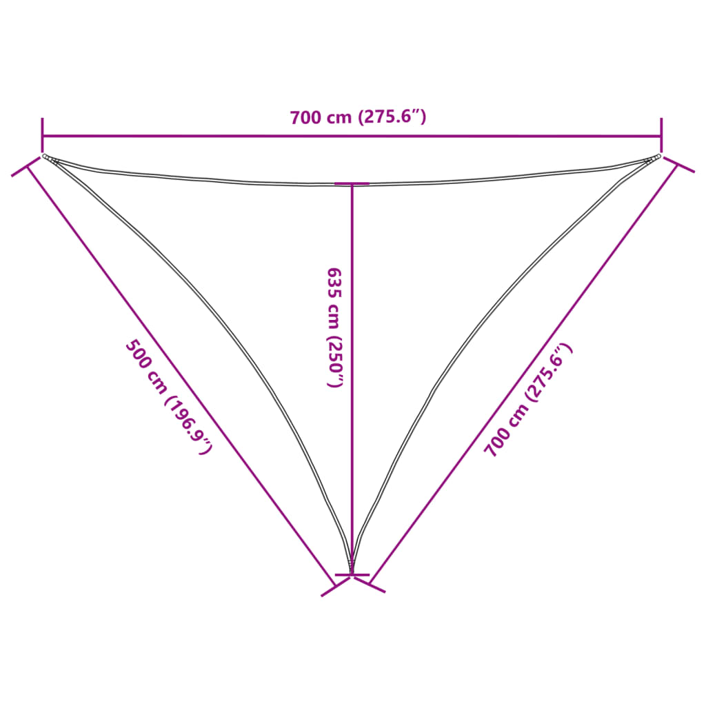 Para-sol estilo vela tecido oxford triangular 5x7x7 m branco