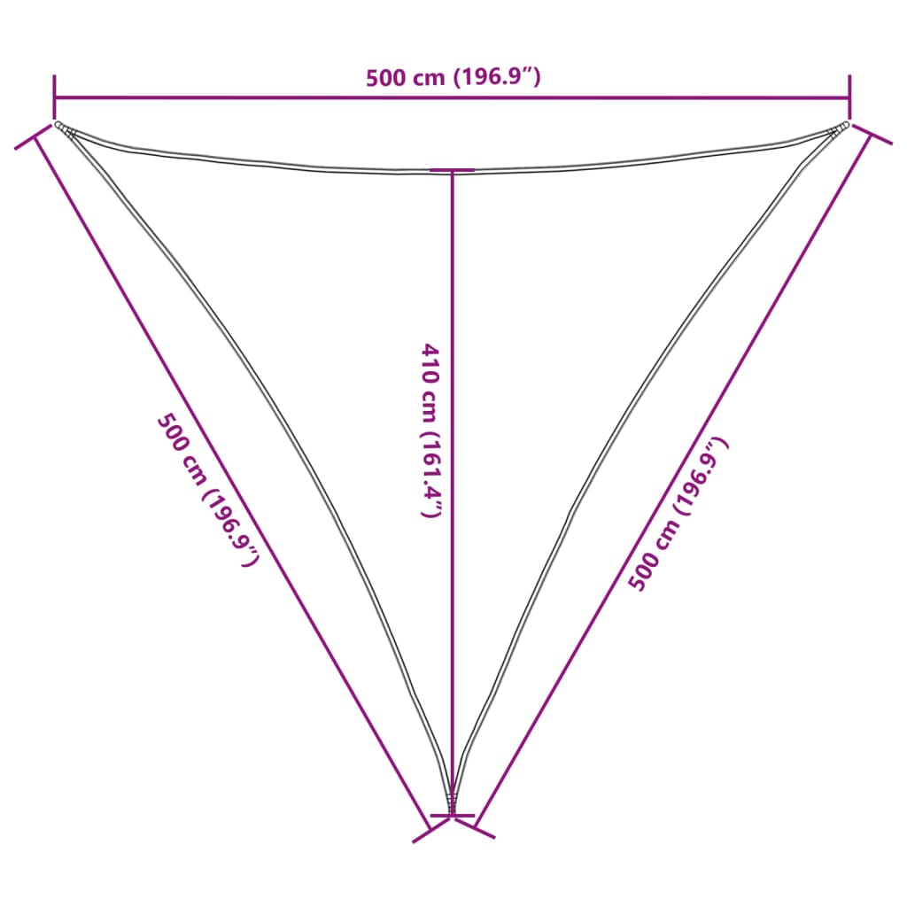 Para-sol vela tecido oxford triangular 5x5x5 m cinza-acast.