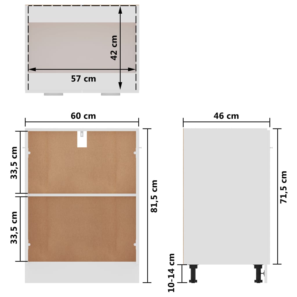 Armário inferior “Lyon” 60x46x81,5cm derivados madeira branco
