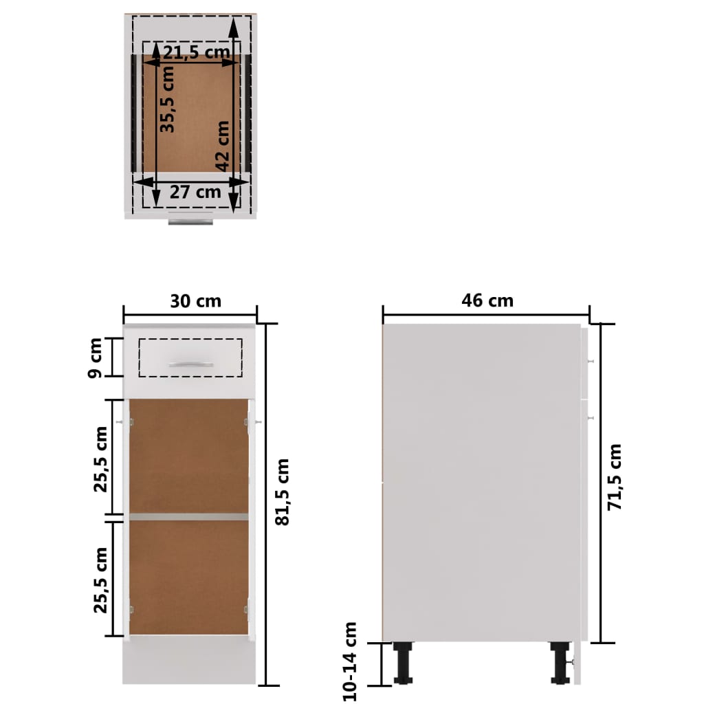 Armário inferior c/ gavetas “Lyon” derivados de madeira branco
