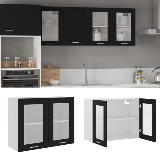 Armário de parede c/ vidro “Lyon” 80x31x60 cm preto