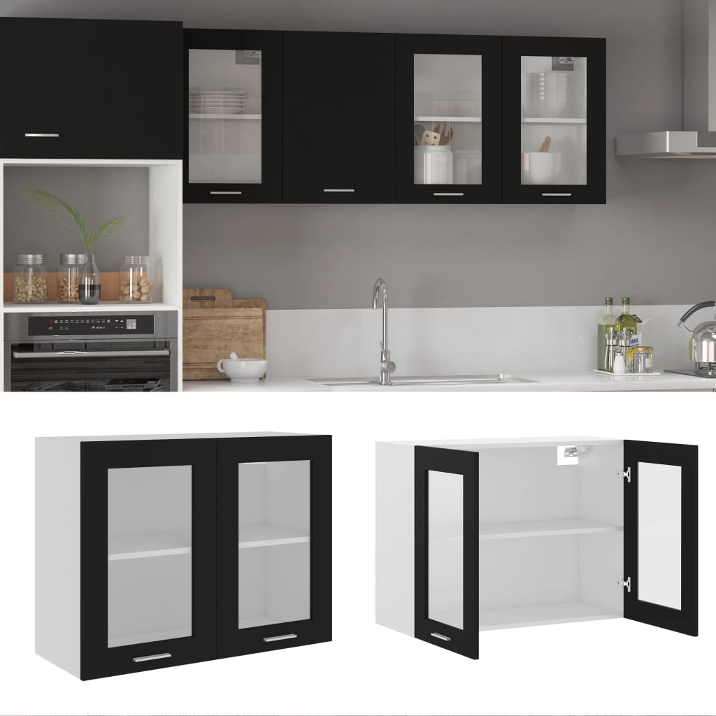 Armário de parede c/ vidro “Lyon” 80x31x60 cm preto