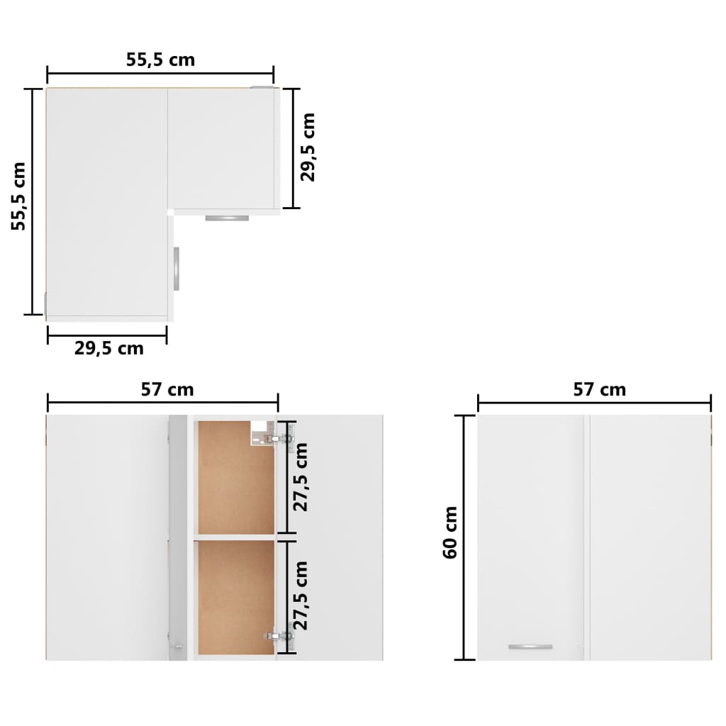 Armário de canto parede “Lyon” 57x57x60 cm branco branco