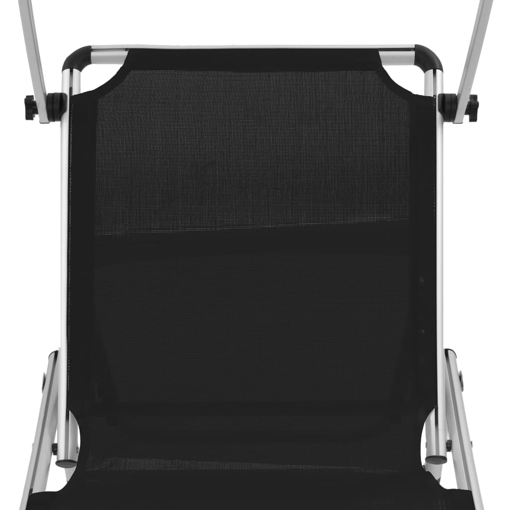 Espreguiçadeiras dobráveis c/ teto 2 pcs alum./textilene preto