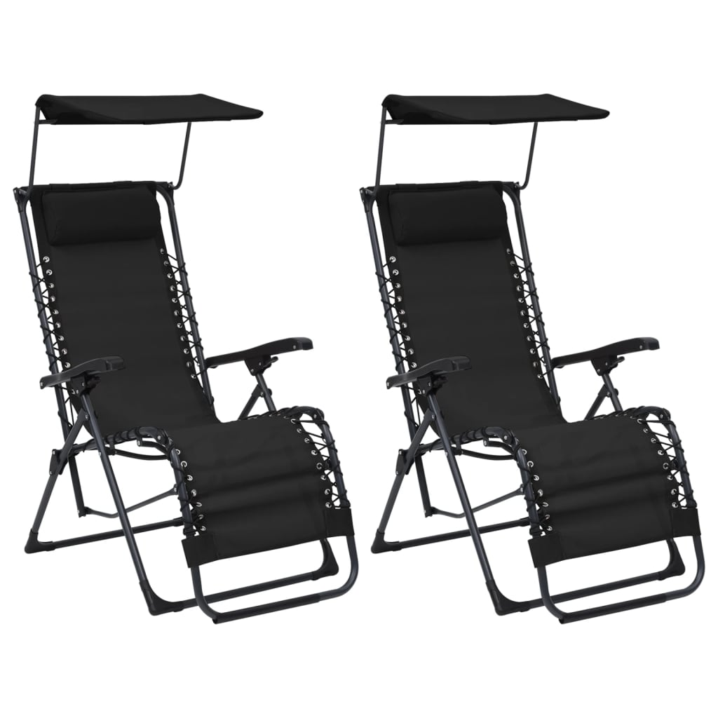 Cadeiras de pátio dobráveis 2 pcs textilene preto