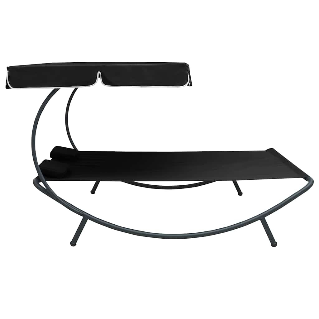 Espreguiçadeira com toldo e almofadas preto