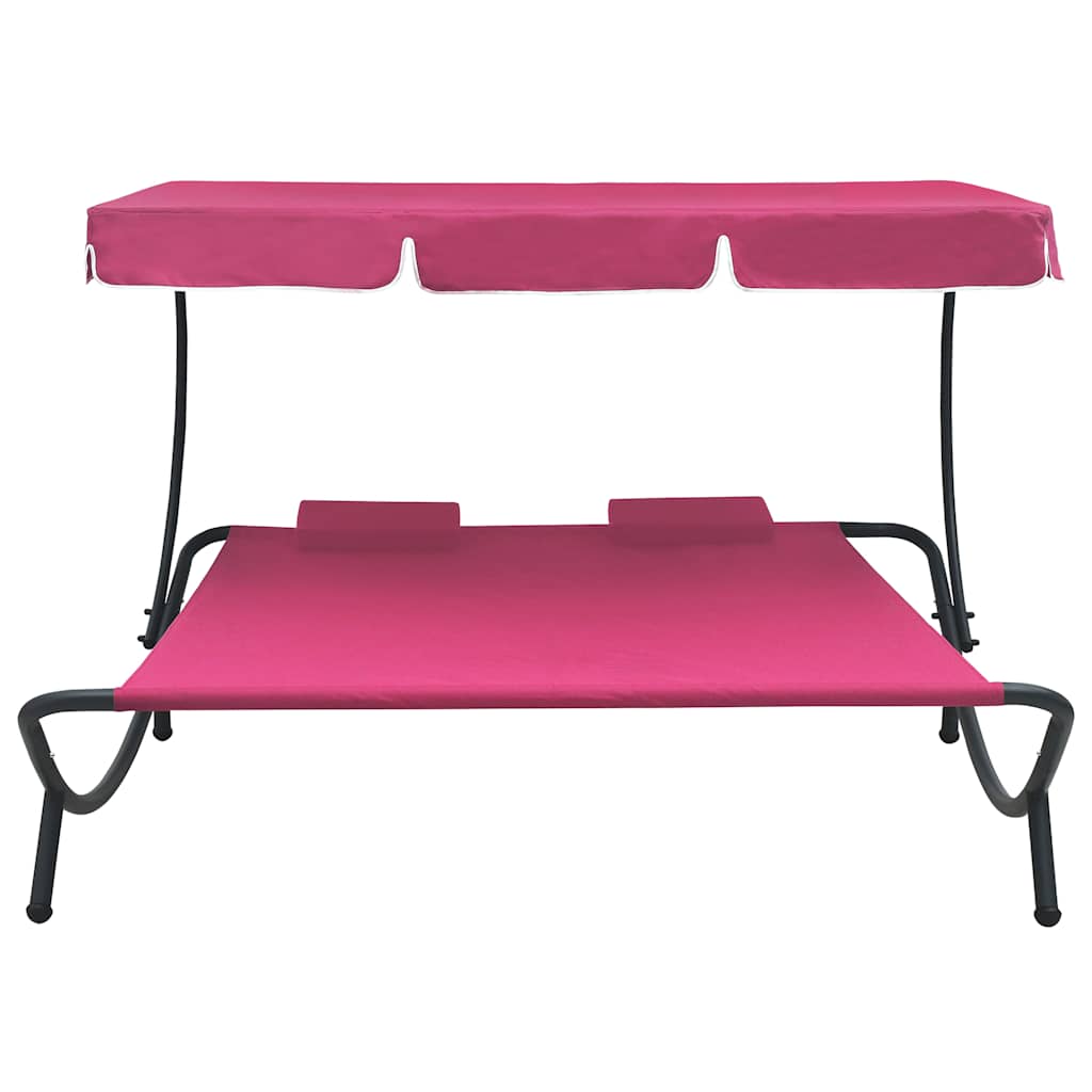 Espreguiçadeira com toldo e almofadas rosa