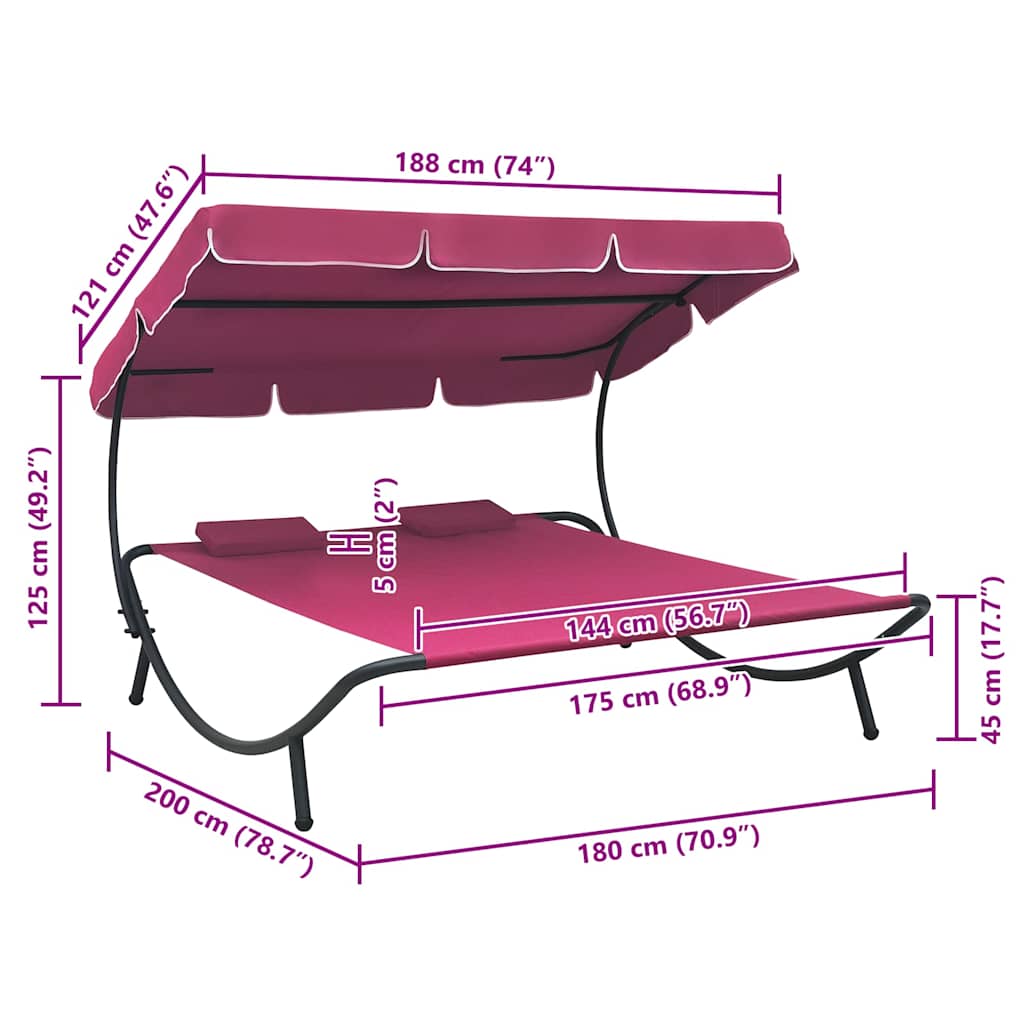 Espreguiçadeira com toldo e almofadas rosa