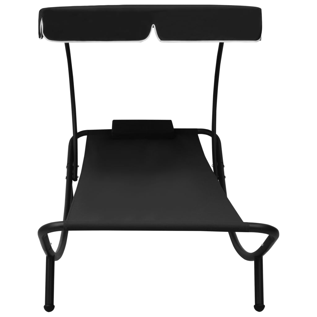 Espreguiçadeira com toldo e almofada preto