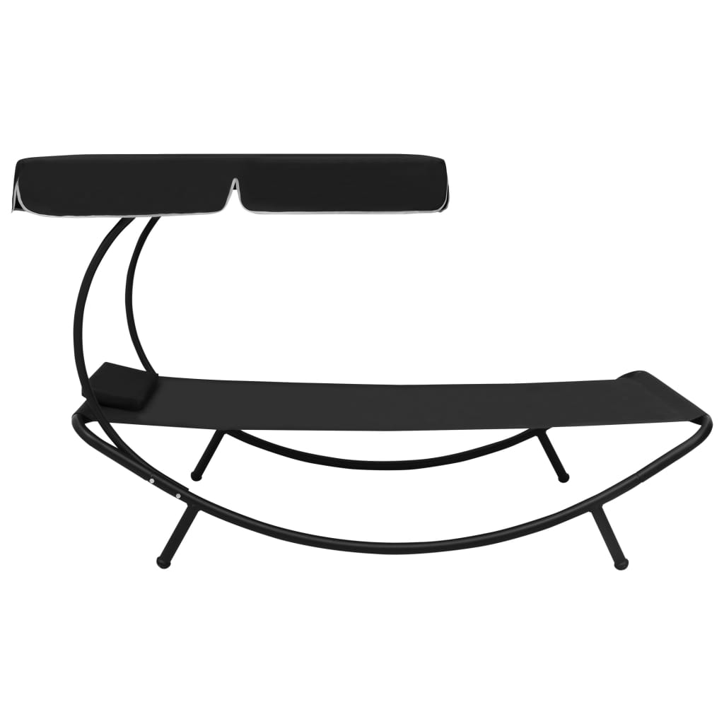 Espreguiçadeira com toldo e almofada preto