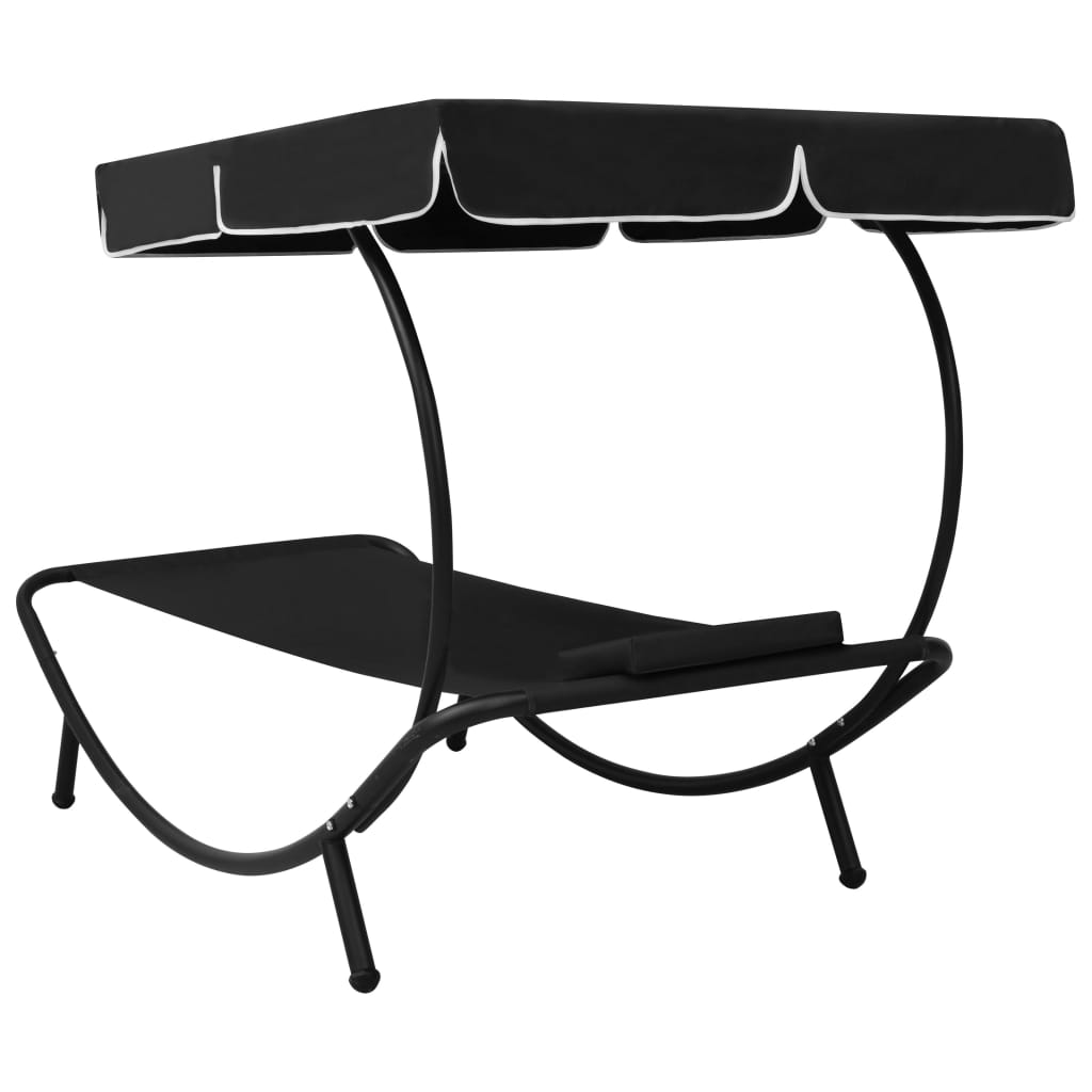 Espreguiçadeira com toldo e almofada preto