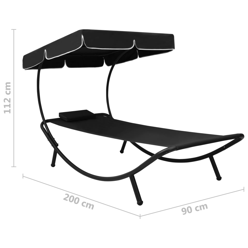 Espreguiçadeira com toldo e almofada preto