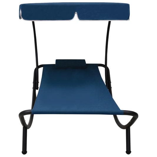 Espreguiçadeira com toldo e almofada azul