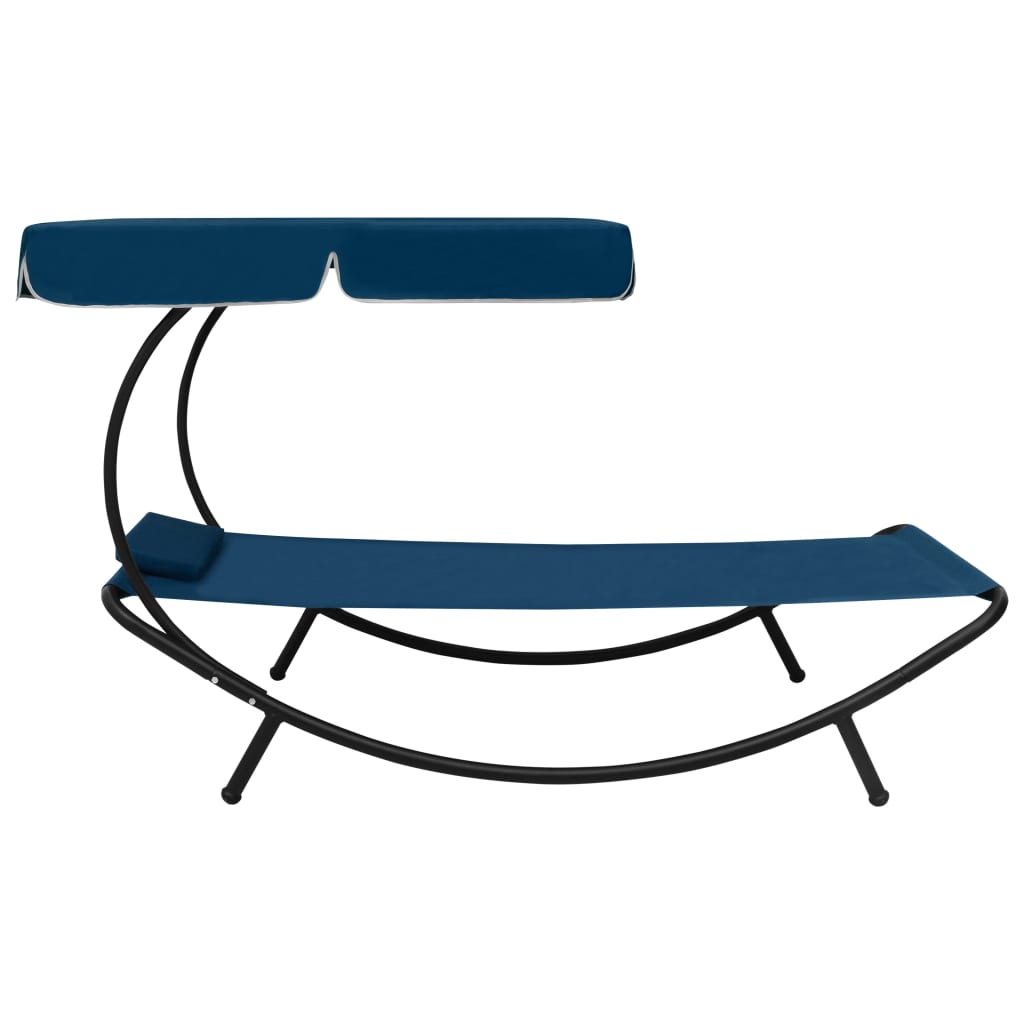 Espreguiçadeira com toldo e almofada azul