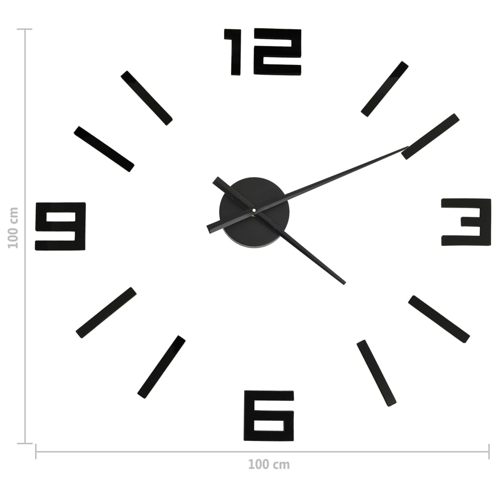 Relógio de parede 3D design moderno 100 cm XXL preto