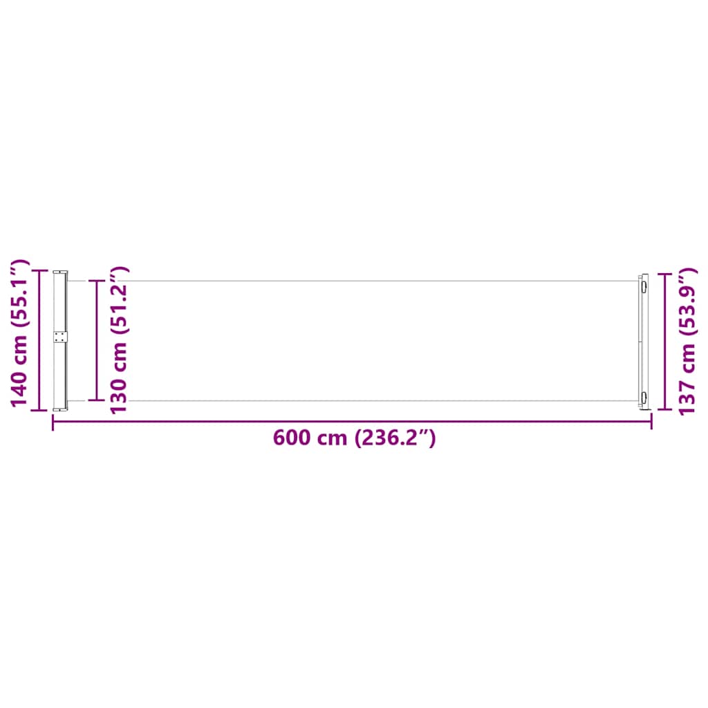Toldo lateral retrátil para pátio 140x600 cm preto