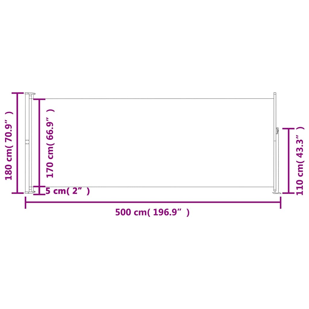 Toldo lateral retrátil para pátio 180x500 cm creme