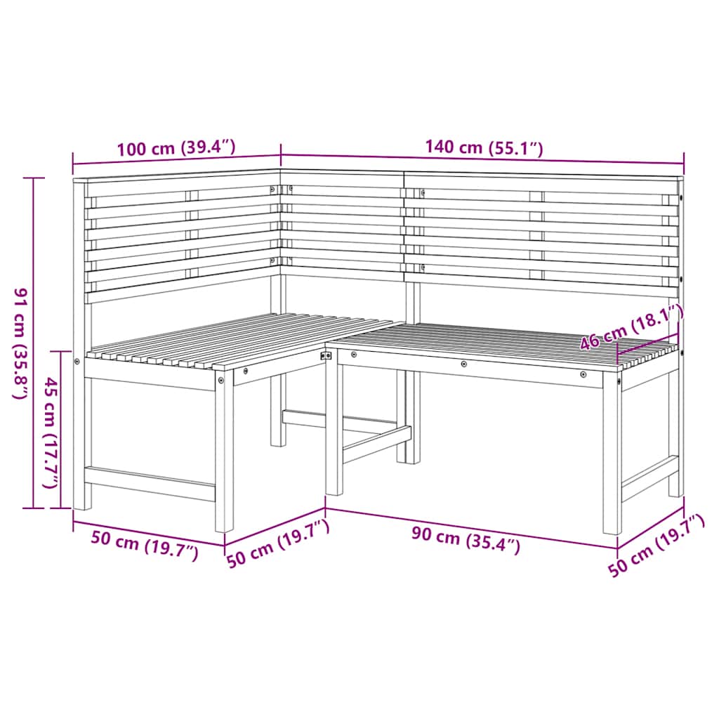 Banco de canto para jardim 140 cm madeira de acácia maciça