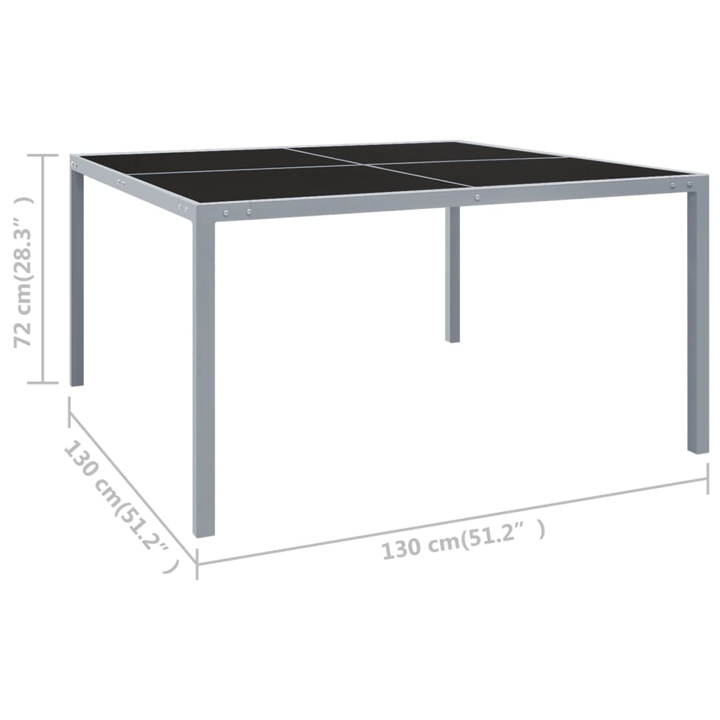 Mesa de jardim 130x130x72 cm aço e vidro cinzento