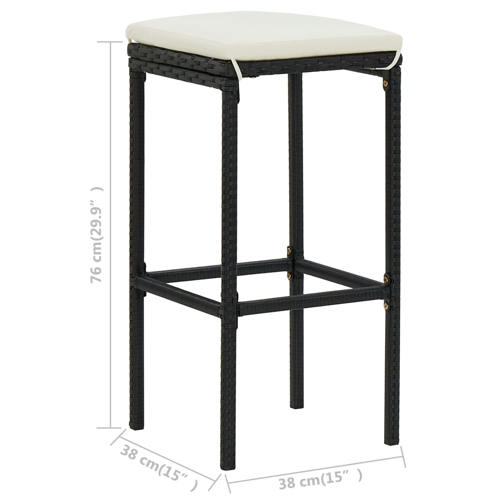 3 pcs conjunto de bar vime PE preto