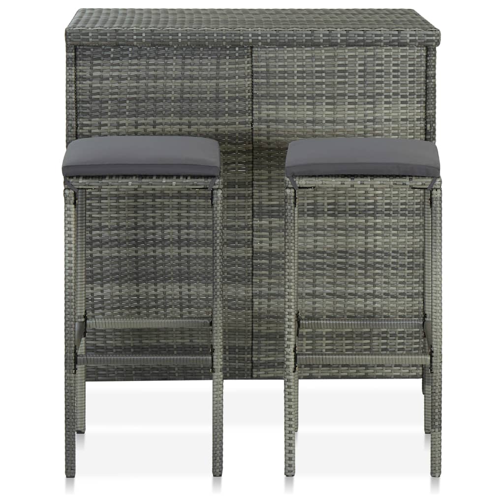 3 pcs conjunto de bar vime PE cinzento