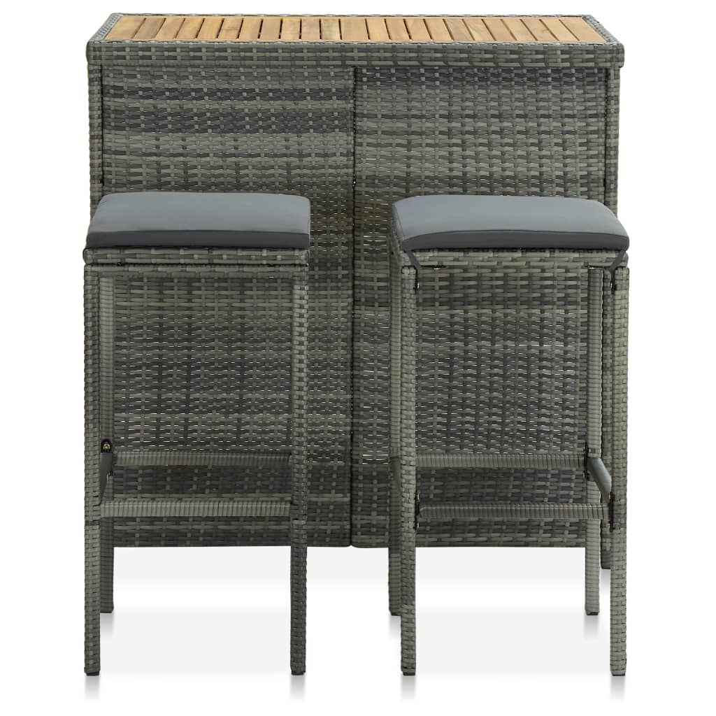 3 pcs conjunto de bar vime PE cinzento