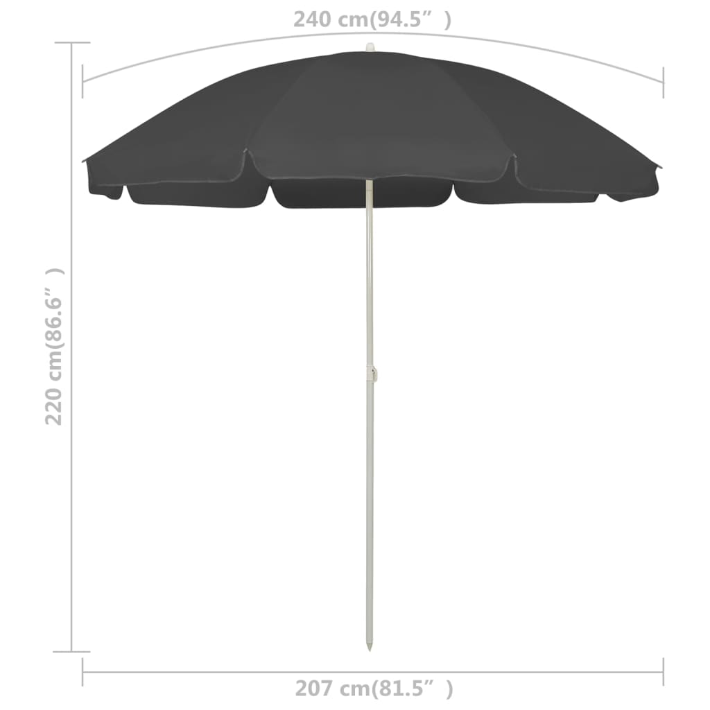 Guarda-sol de praia 240 cm antracite