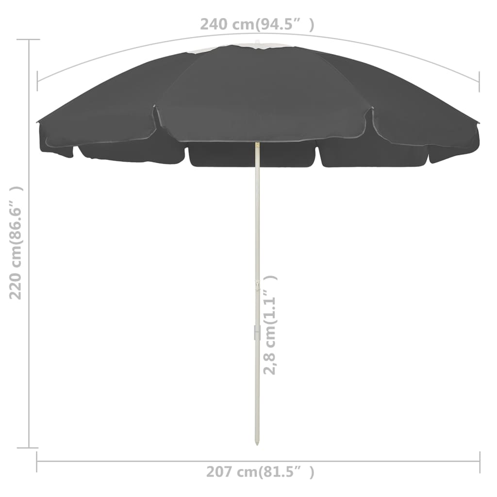 Guarda-sol de praia 240 cm antracite