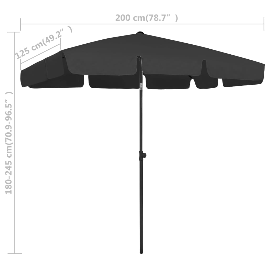 Guarda-sol de praia 200x125 cm preto