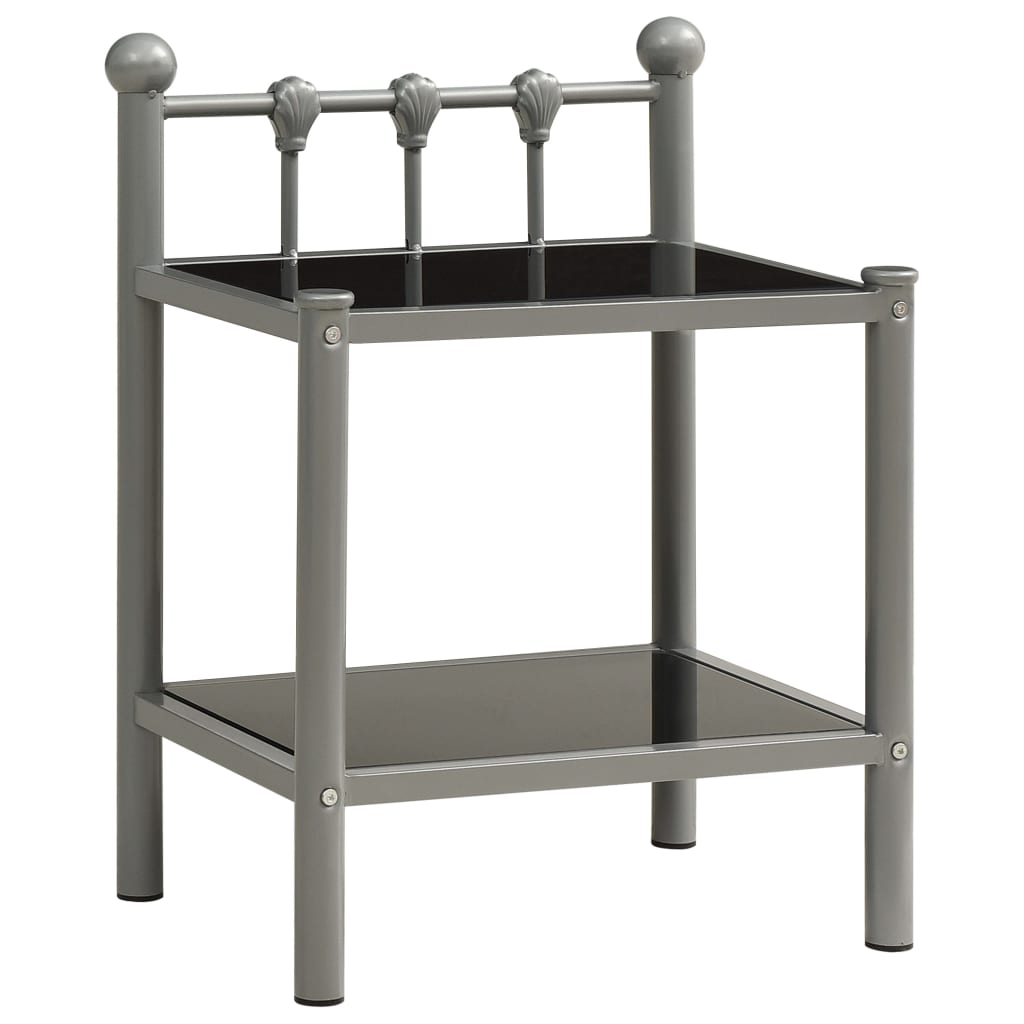 Mesas de cabeceira 2 pcs metal cinzento e vidro preto