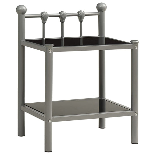 Mesas de cabeceira 2 pcs metal cinzento e vidro preto