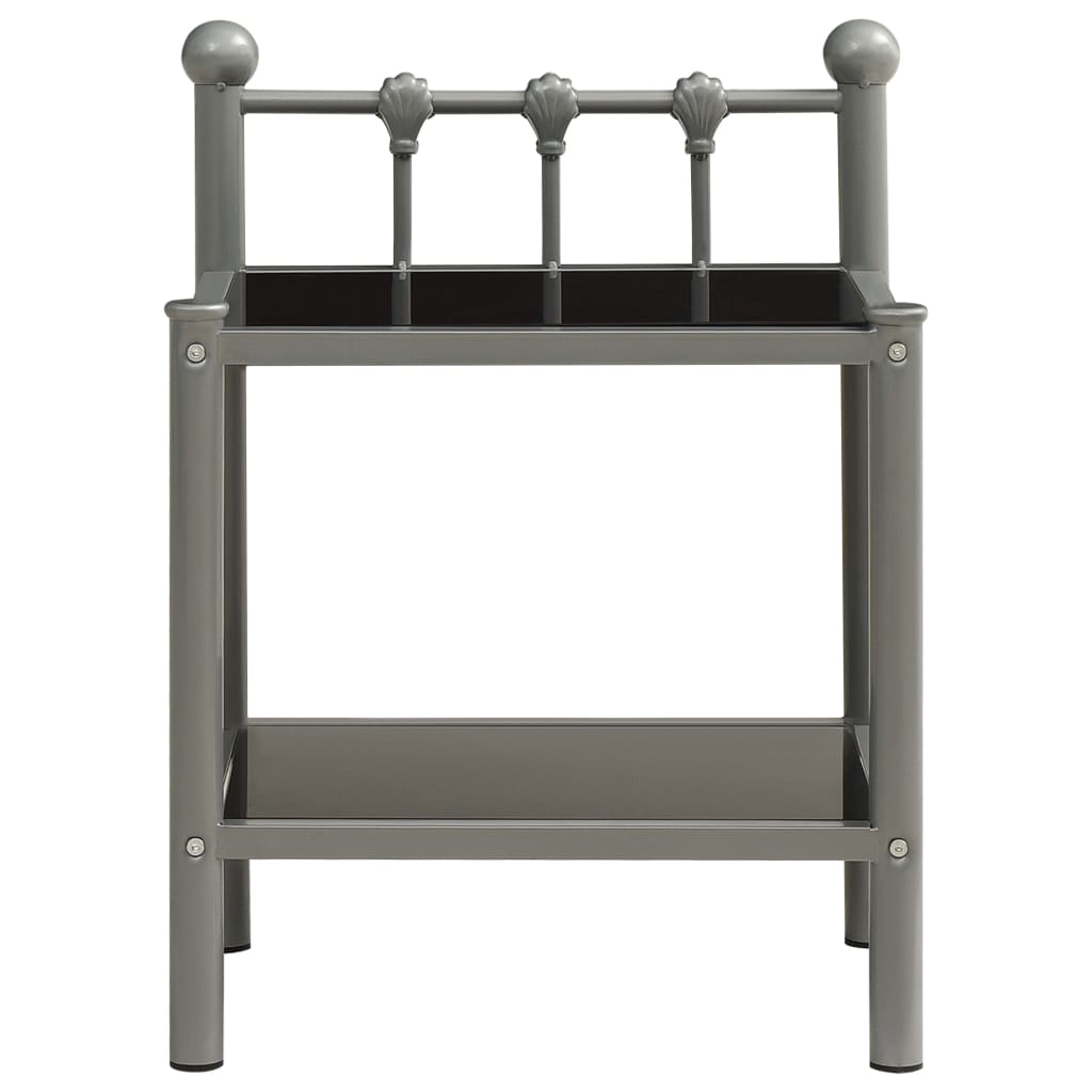 Mesas de cabeceira 2 pcs metal cinzento e vidro preto