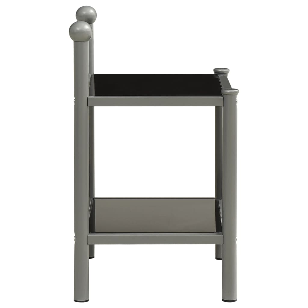 Mesas de cabeceira 2 pcs metal cinzento e vidro preto