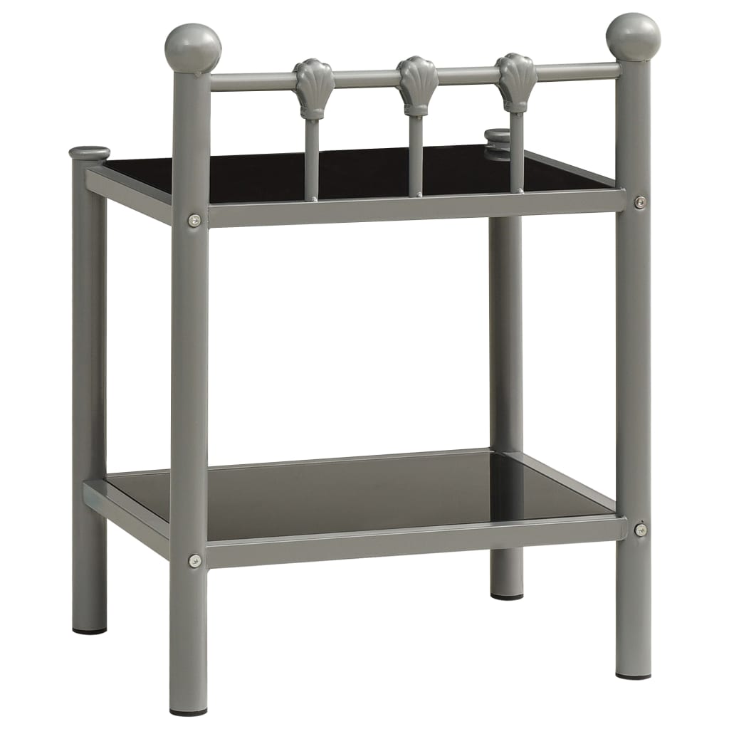 Mesas de cabeceira 2 pcs metal cinzento e vidro preto