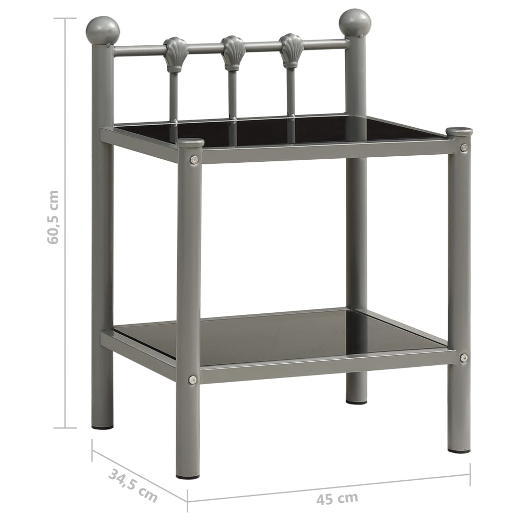Mesas de cabeceira 2 pcs metal cinzento e vidro preto