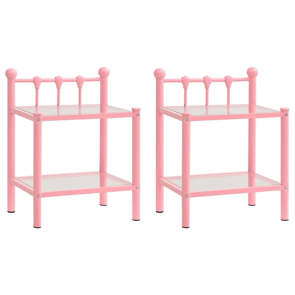 Mesas de cabeceira 2 pcs metal rosa e vidro transparente