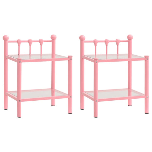 Mesas de cabeceira 2 pcs metal rosa e vidro transparente