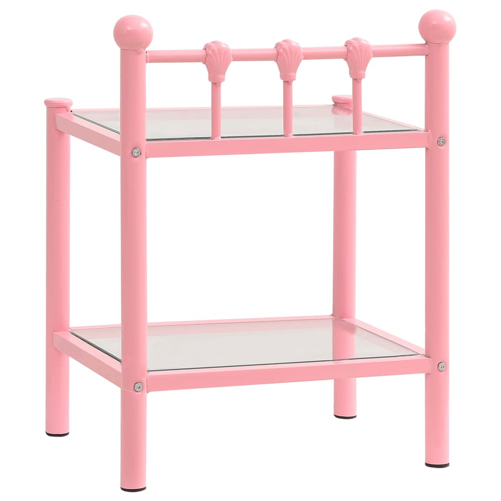 Mesas de cabeceira 2 pcs metal rosa e vidro transparente