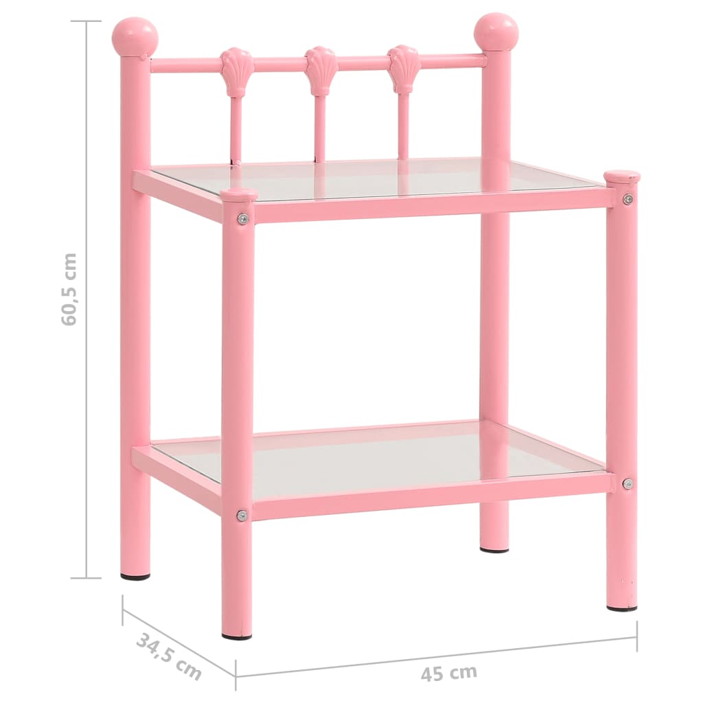 Mesas de cabeceira 2 pcs metal rosa e vidro transparente