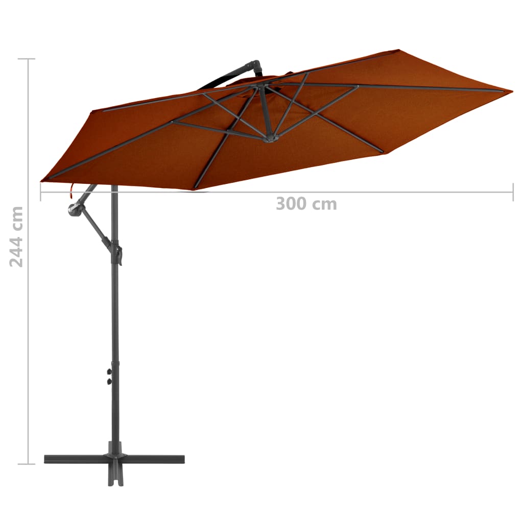 Guarda-sol jardim cantilever c/ poste alumínio 300cm terracotta