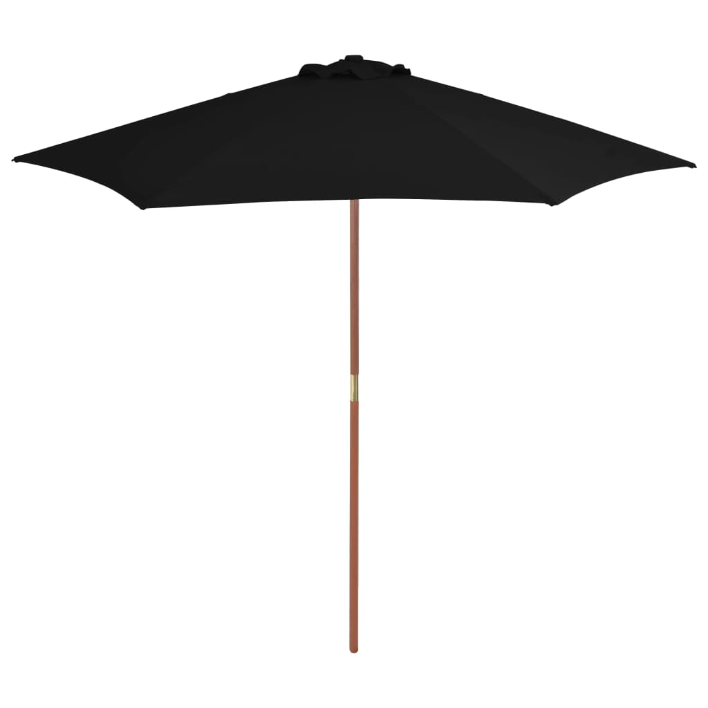 Guarda-sol de jardim com poste de madeira 270 cm preto